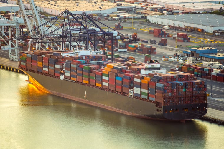 Container Ship Docked at Sea Port with Cargo